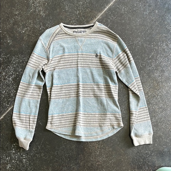 Volcom Striped Gray and Blue Long Sleeve Shirt - Picture 1 of 3